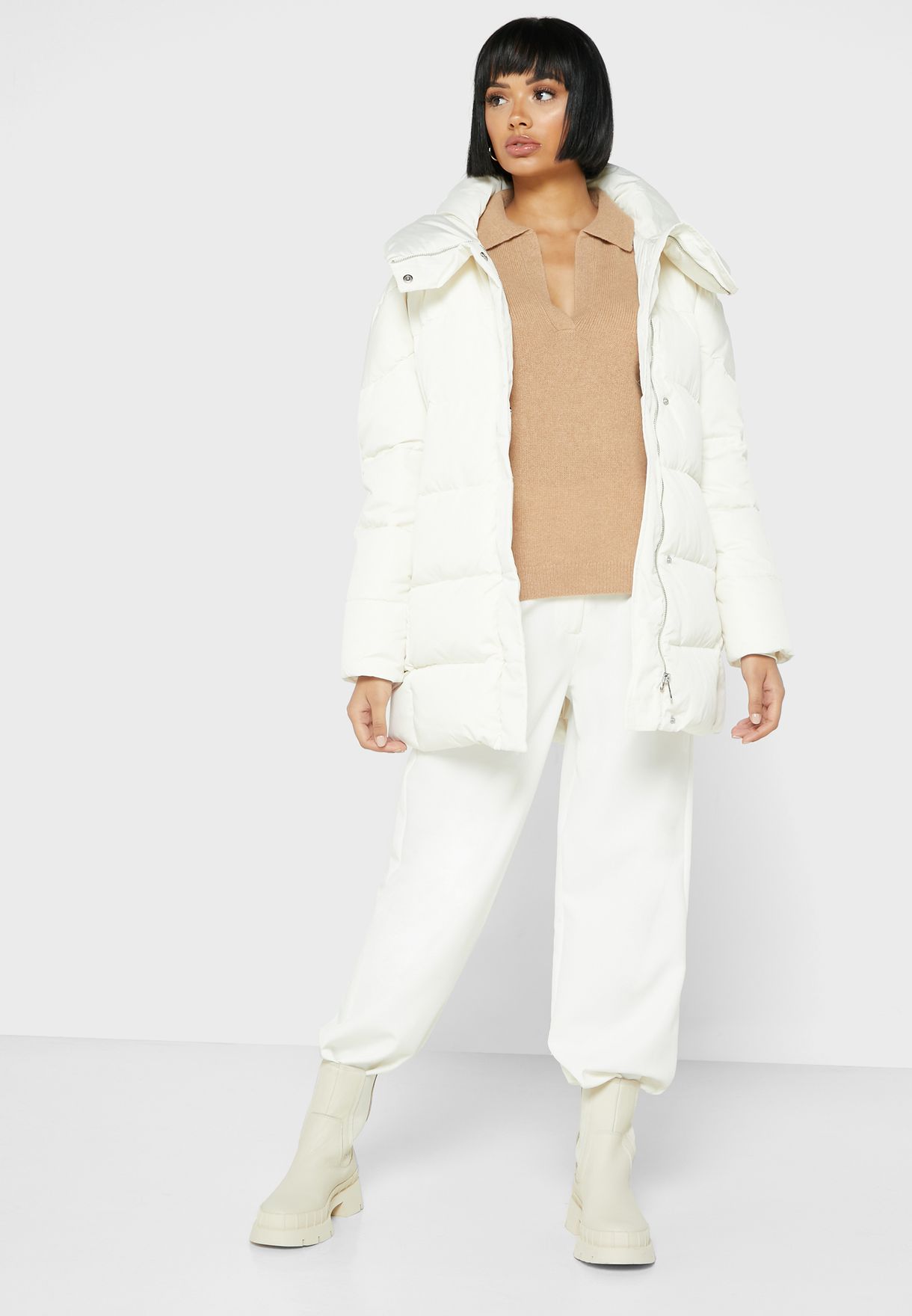 Buy Mango white High Neck Quilted Jacket for Women in MENA, Worldwide