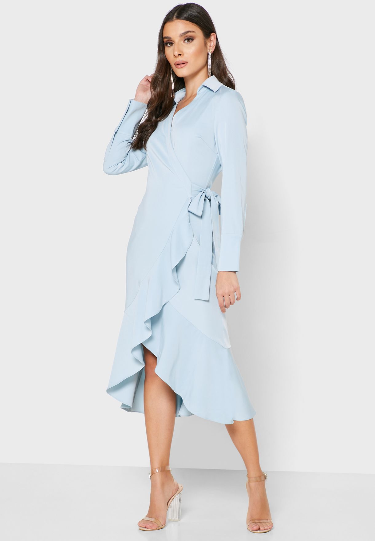 ruffle hem wrap dress