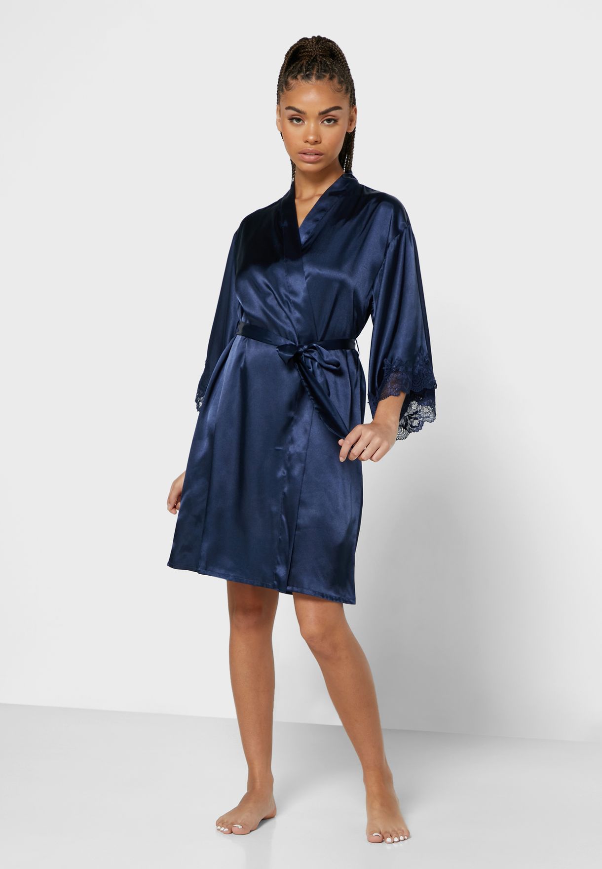 Buy Boux Avenue navy Lace Trim Robe for Women in MENA, Worldwide