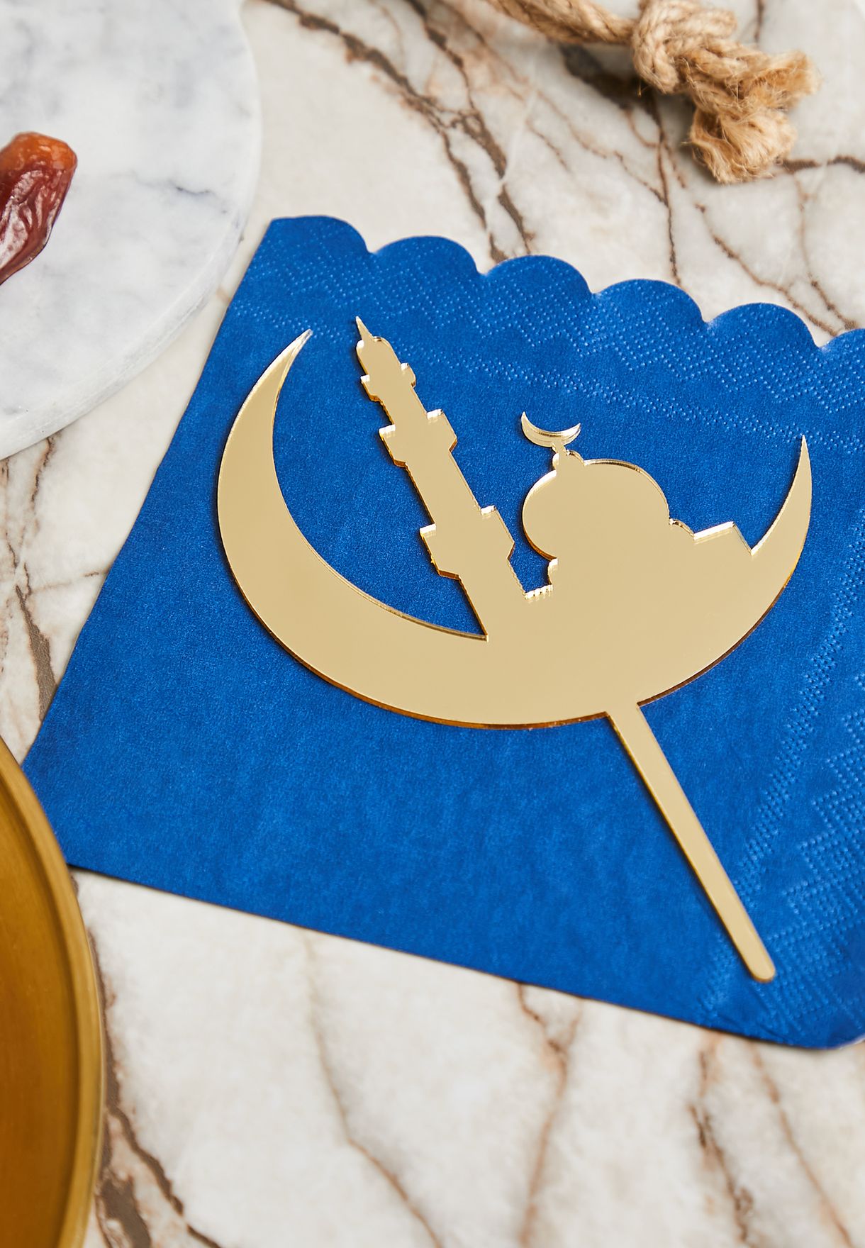 Metallic Gold Crescent Moon & Mosque Cake Topper
