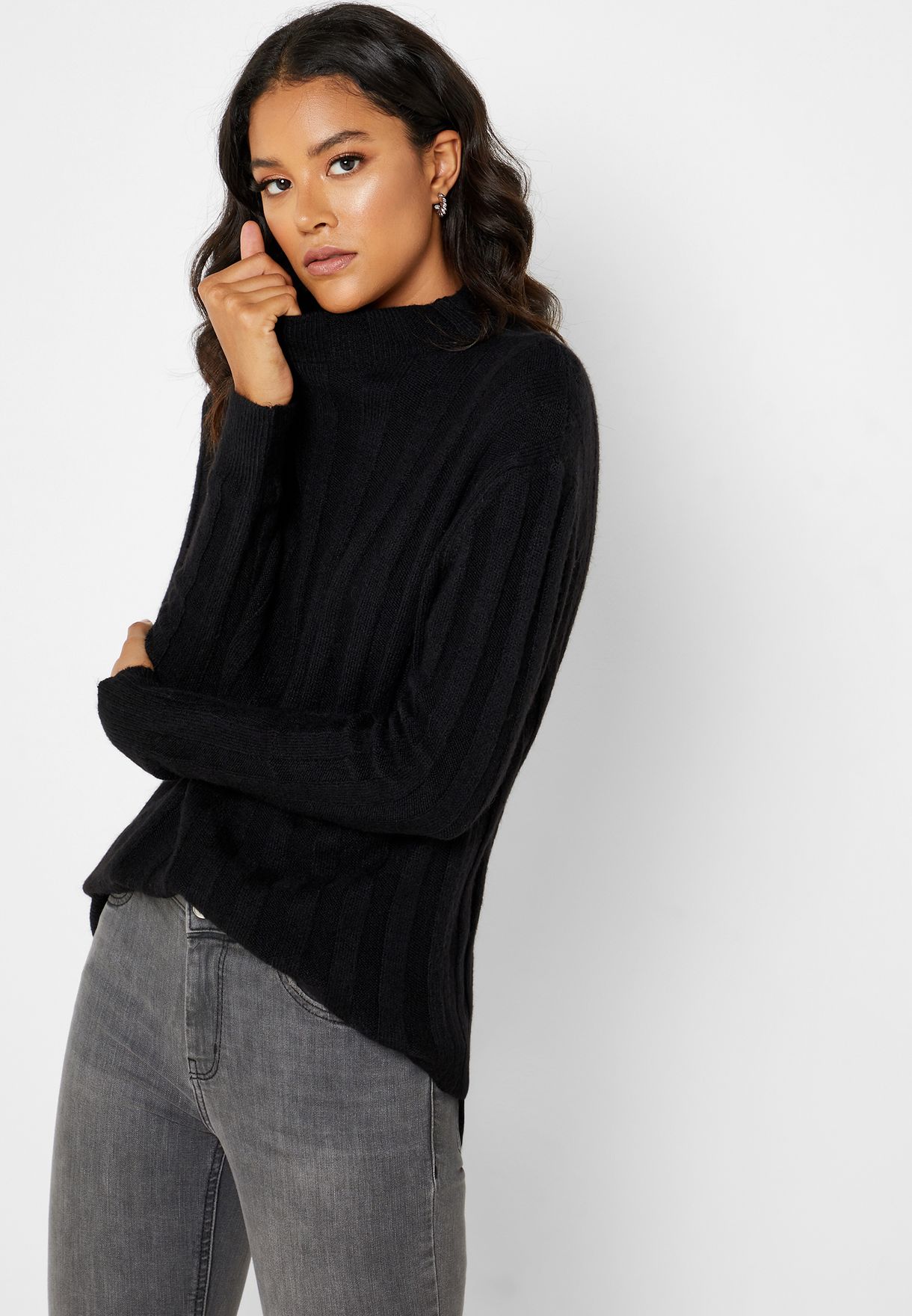 Buy Mango black High Neck Ribbed Sweater for Women in MENA, Worldwide