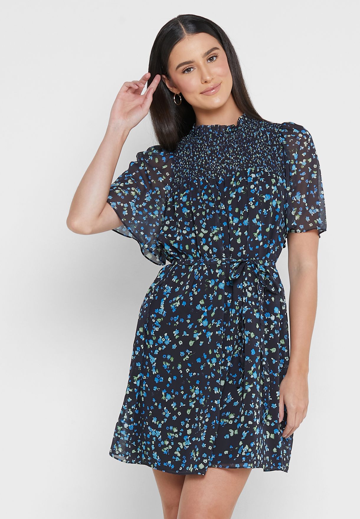 Buy French Connection black High Neck Floral Print Dress for Women in ...
