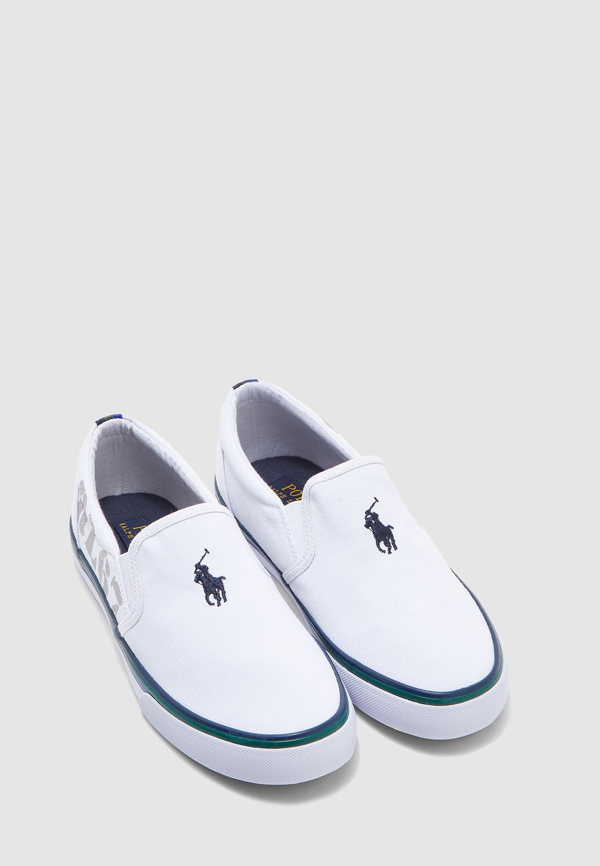 polo ralph lauren white blue slip on for women