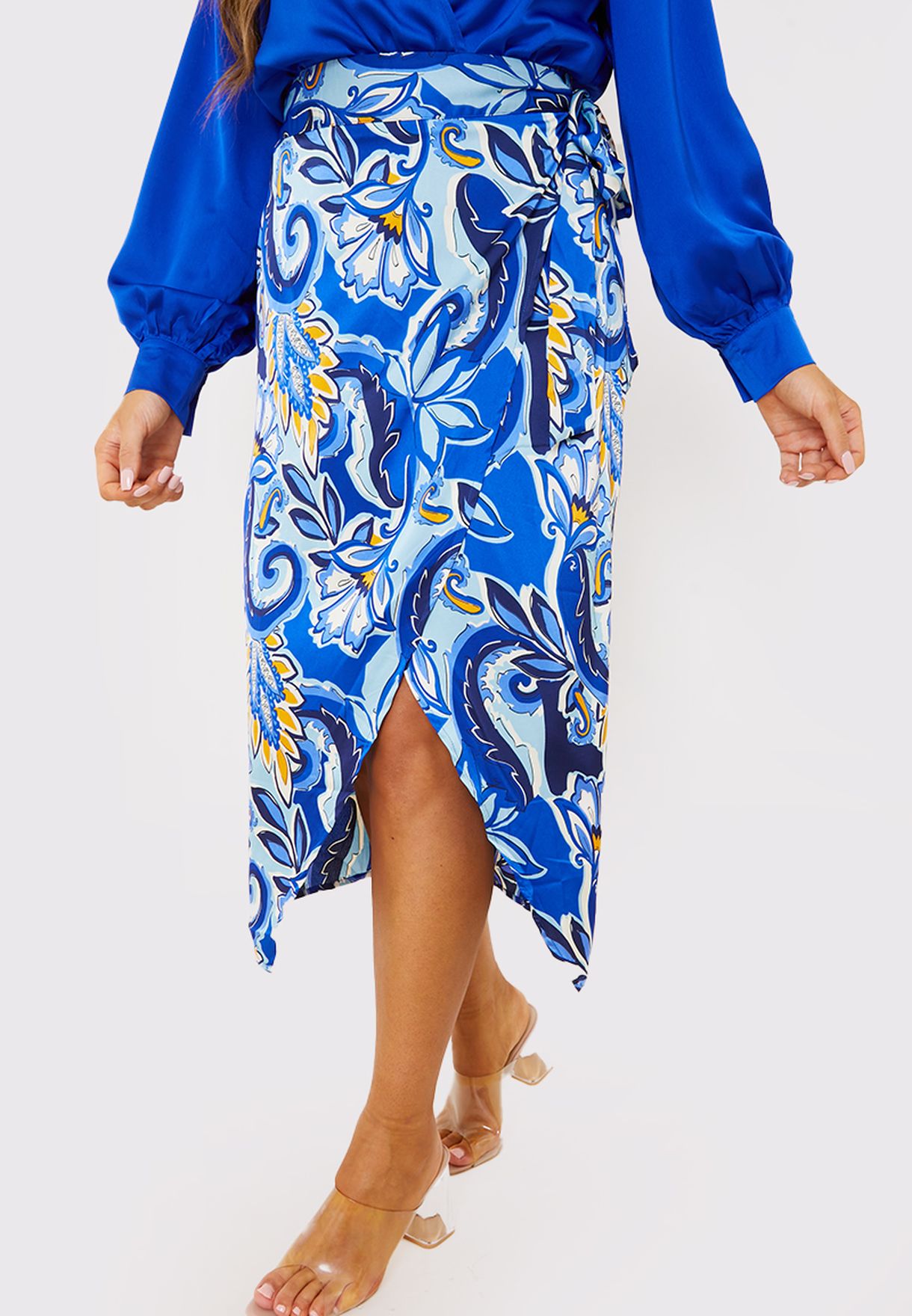 Slit Detail Printed Midi Skirt