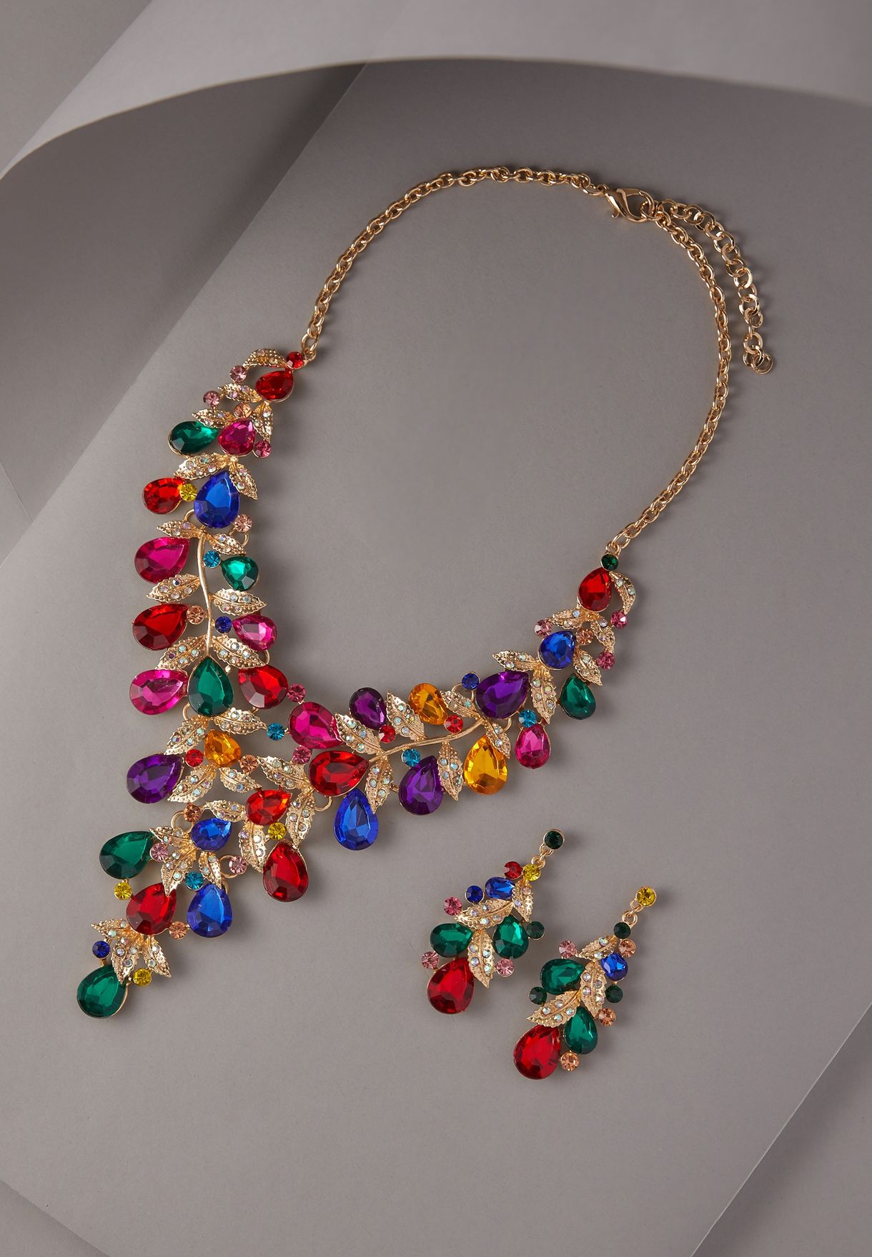Teardrop Matt Mult-Colour Stone Necklace 