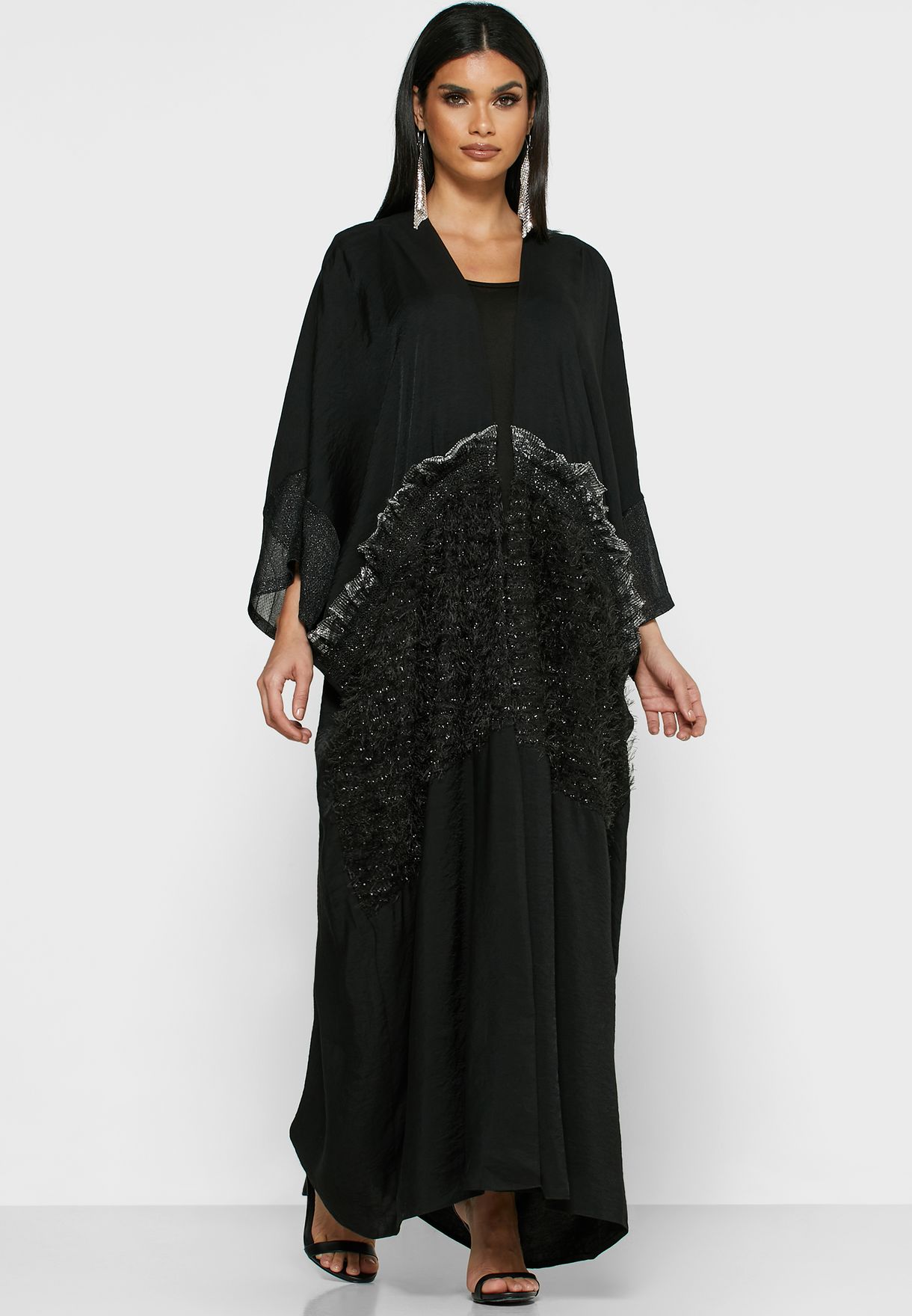 Buy Thouq black Lace Detail Abaya for Women in MENA, Worldwide
