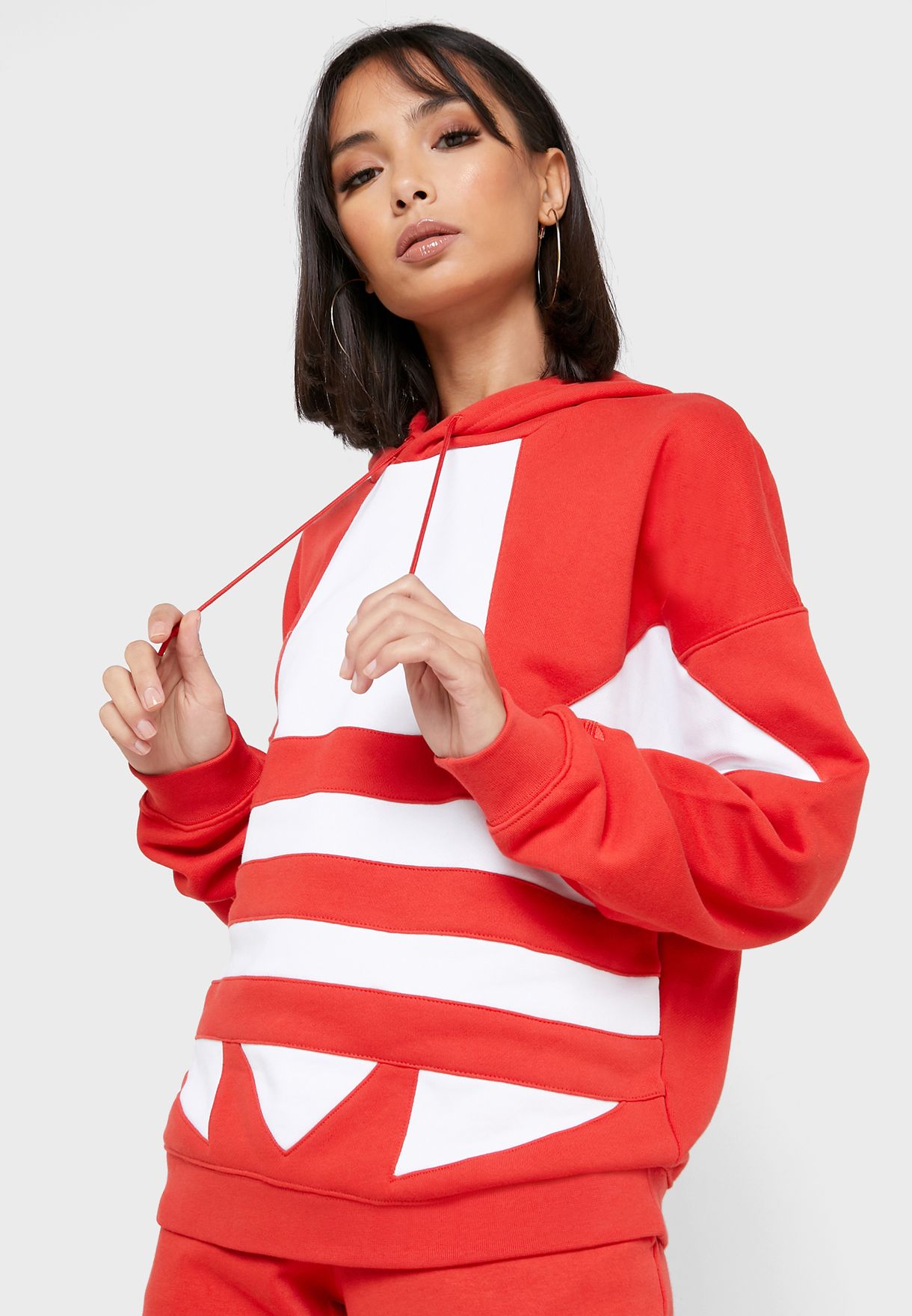 red adidas trefoil hoodie women's