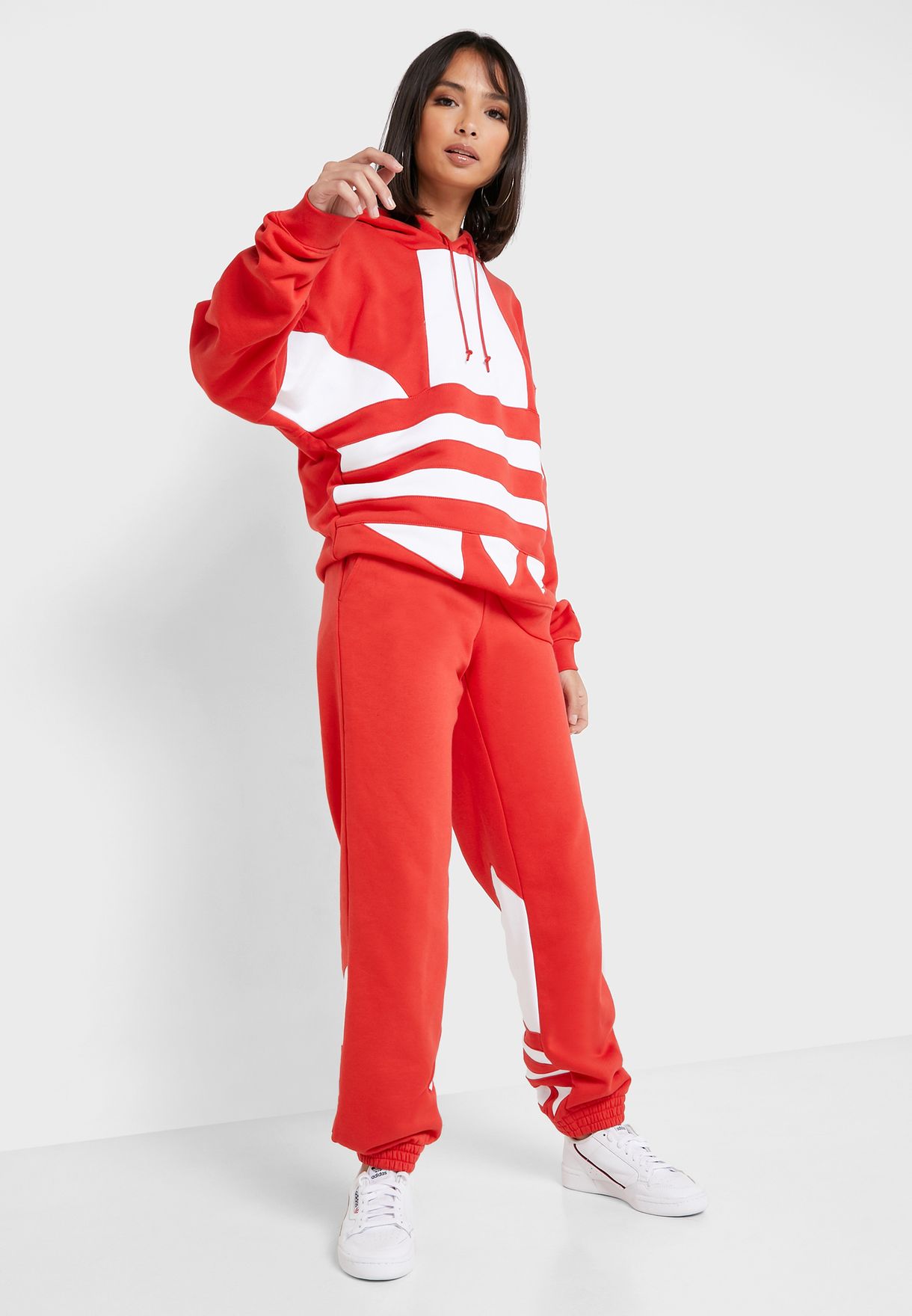 Buy adidas Originals red adicolor Big Trefoil Hoodie for Women in