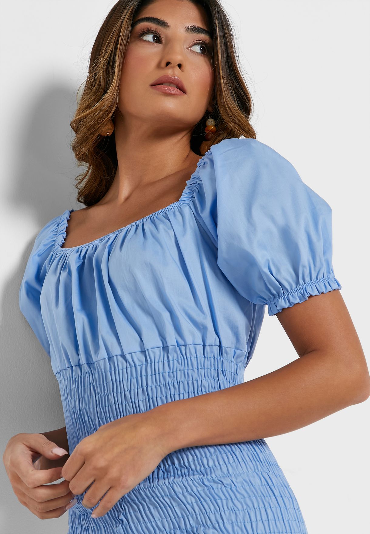 Puff Sleeve Ruched Bodycon Dress