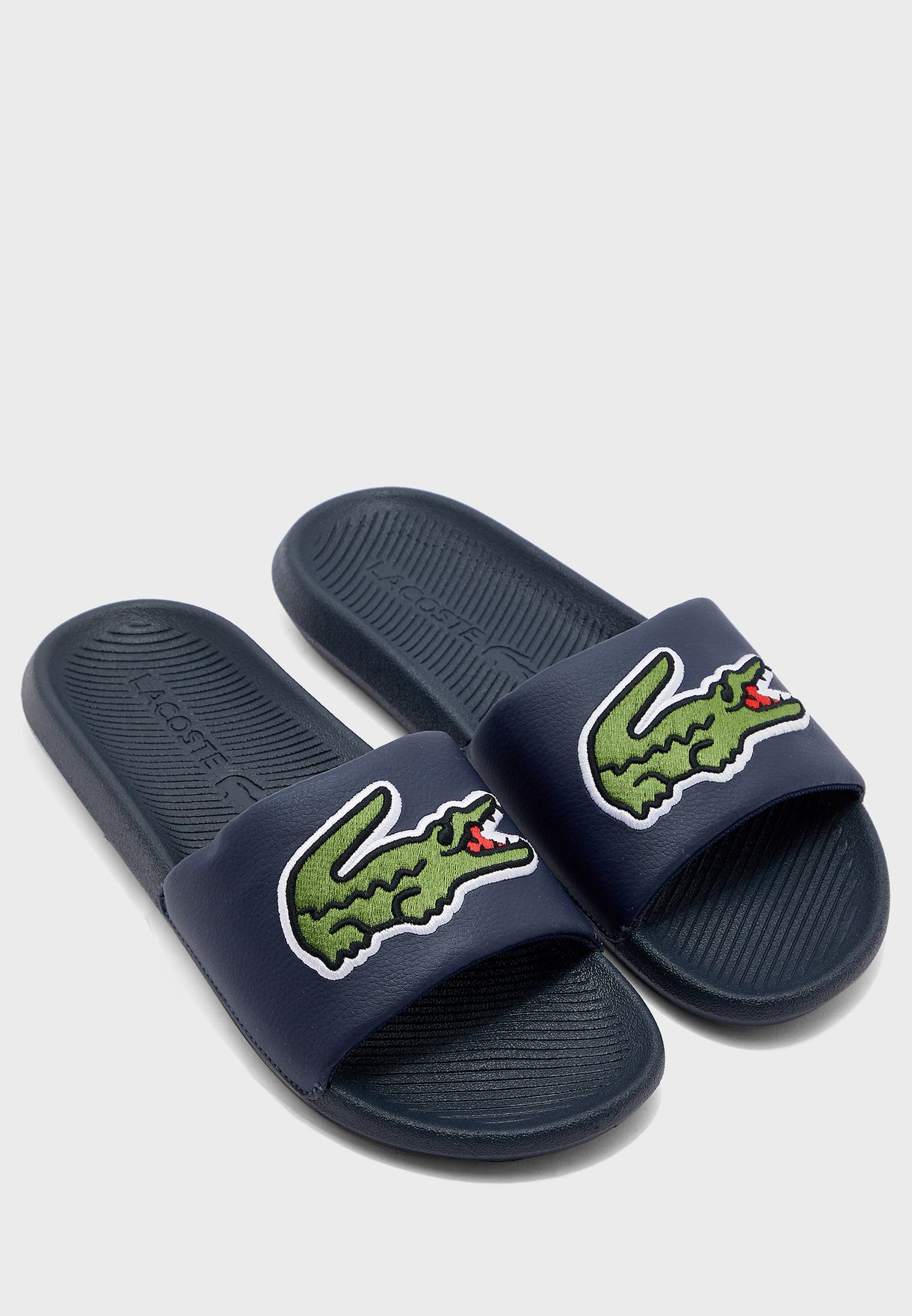 lacoste croco sliders navy