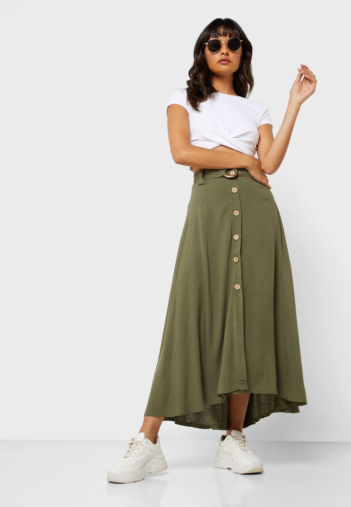 button down midi skirt with pockets