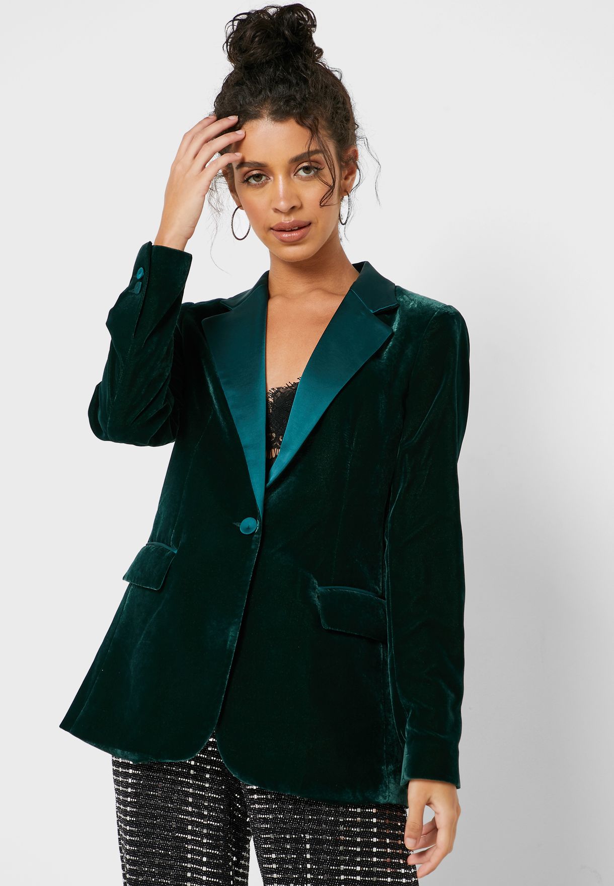 mango green velvet blazer