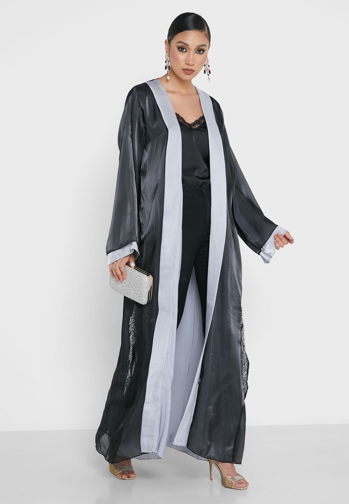 Contrast Detail Embellished Abaya