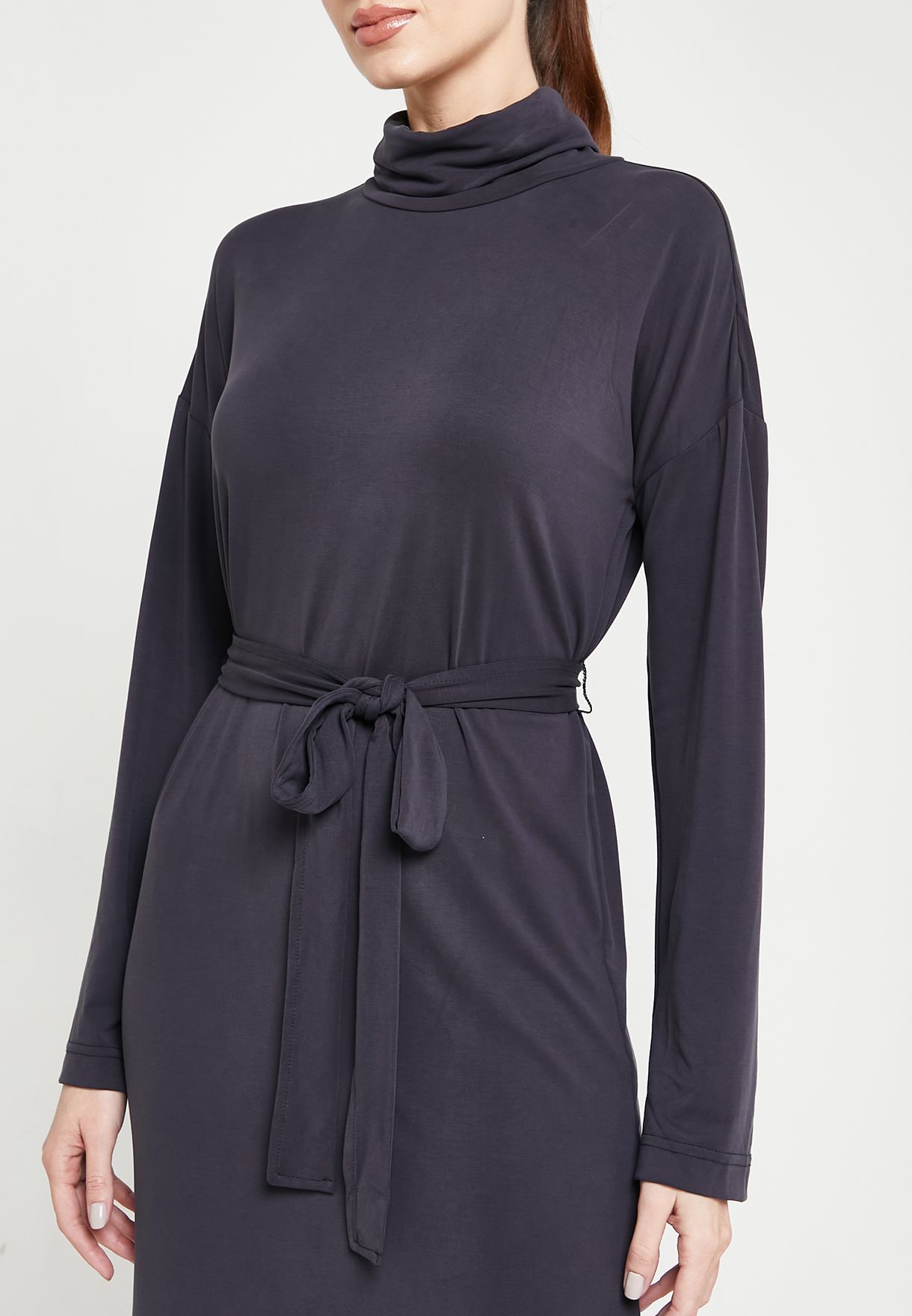 Cowl Neck Tie Detail Dress