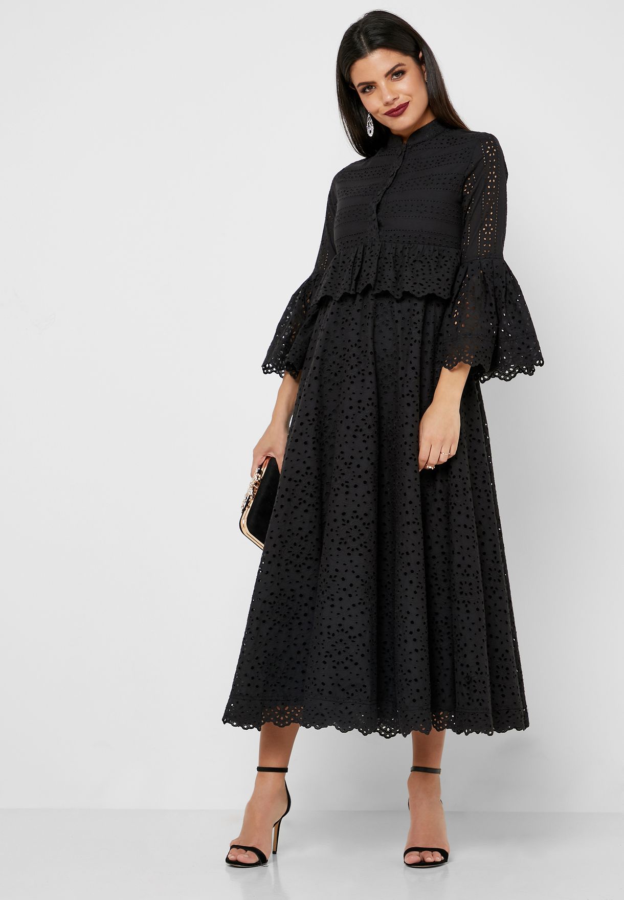 Buy Threadz By Ajoni black Mixed Pattern Schiffli Dress for Women in ...