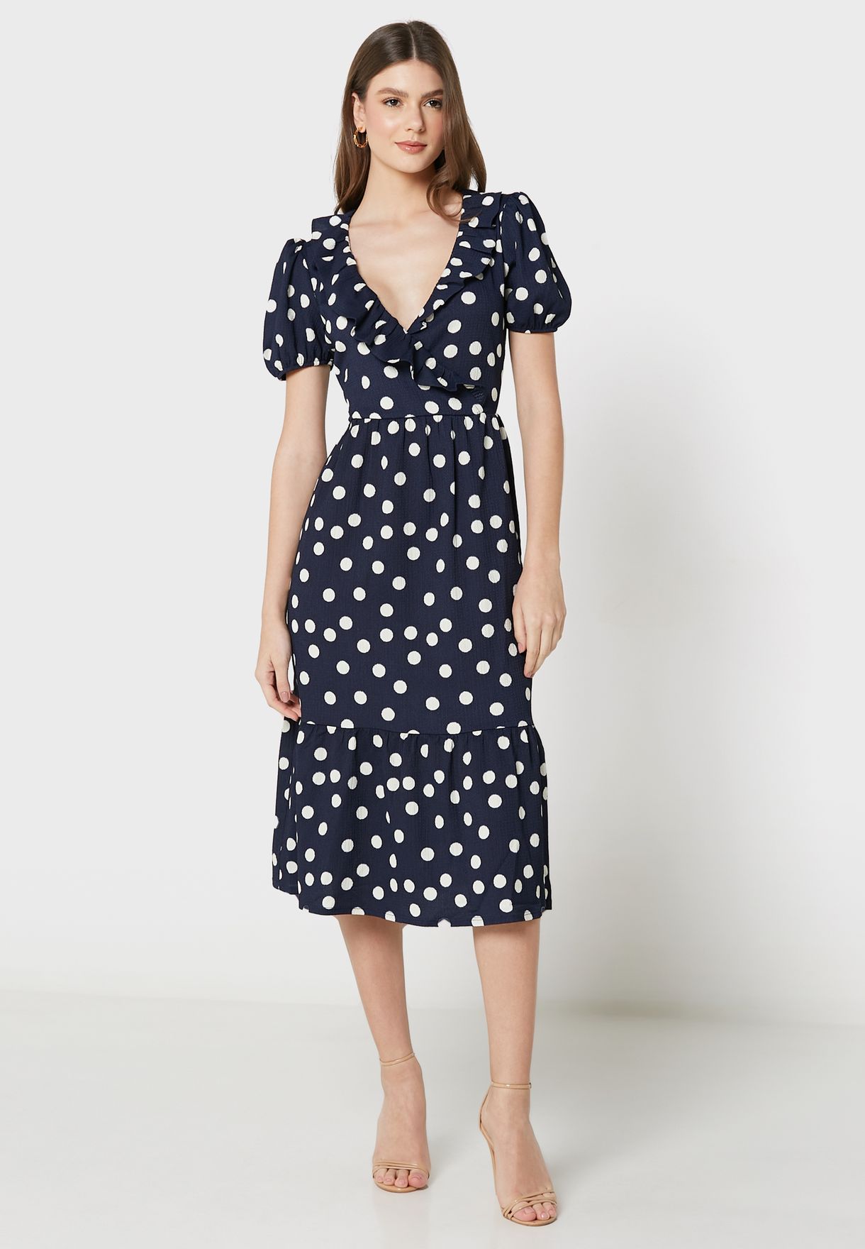 Buy Wallis navy Puff Sleeve Polka Dot Dress for Women in MENA, Worldwide
