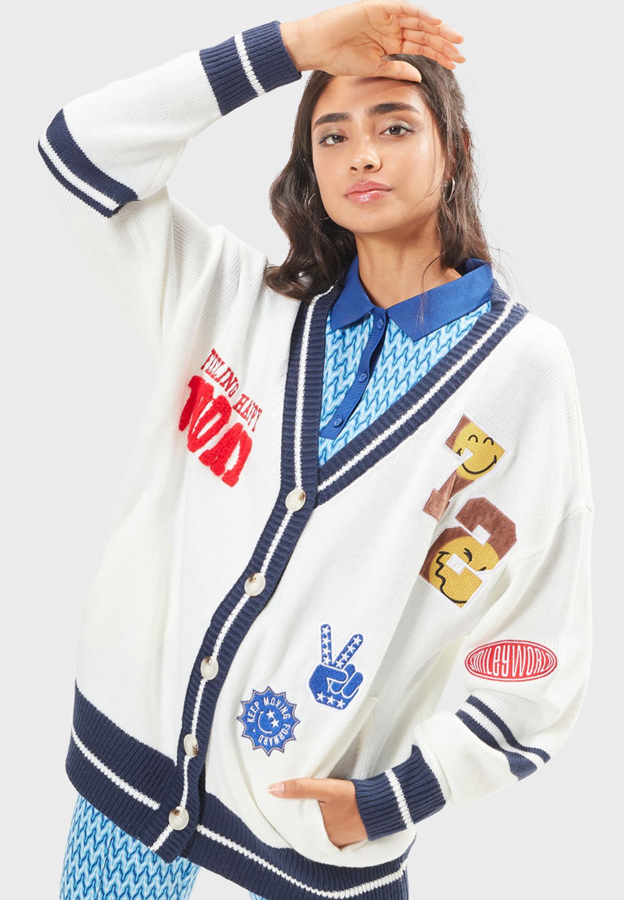 Printed Button Detail Cardigan