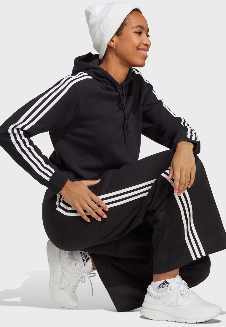 Buy adidas black 3 Stripe Essential French Terry Cropped Hoodie Women in Muscat, Salalah
