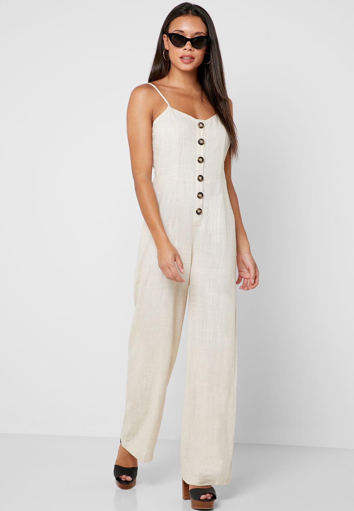 linen button jumpsuit