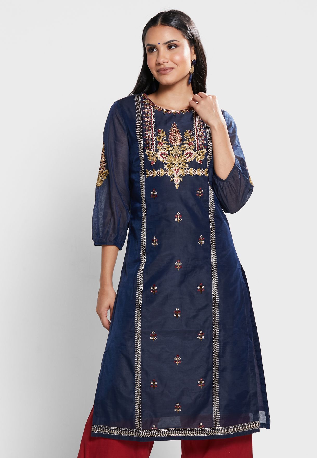 Printed Kurti & Pants Set With Dupatta