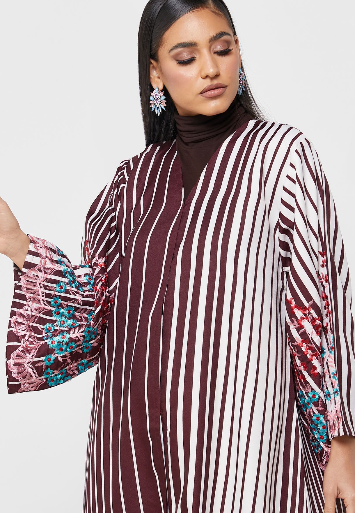 Striped Floral Print  Abaya