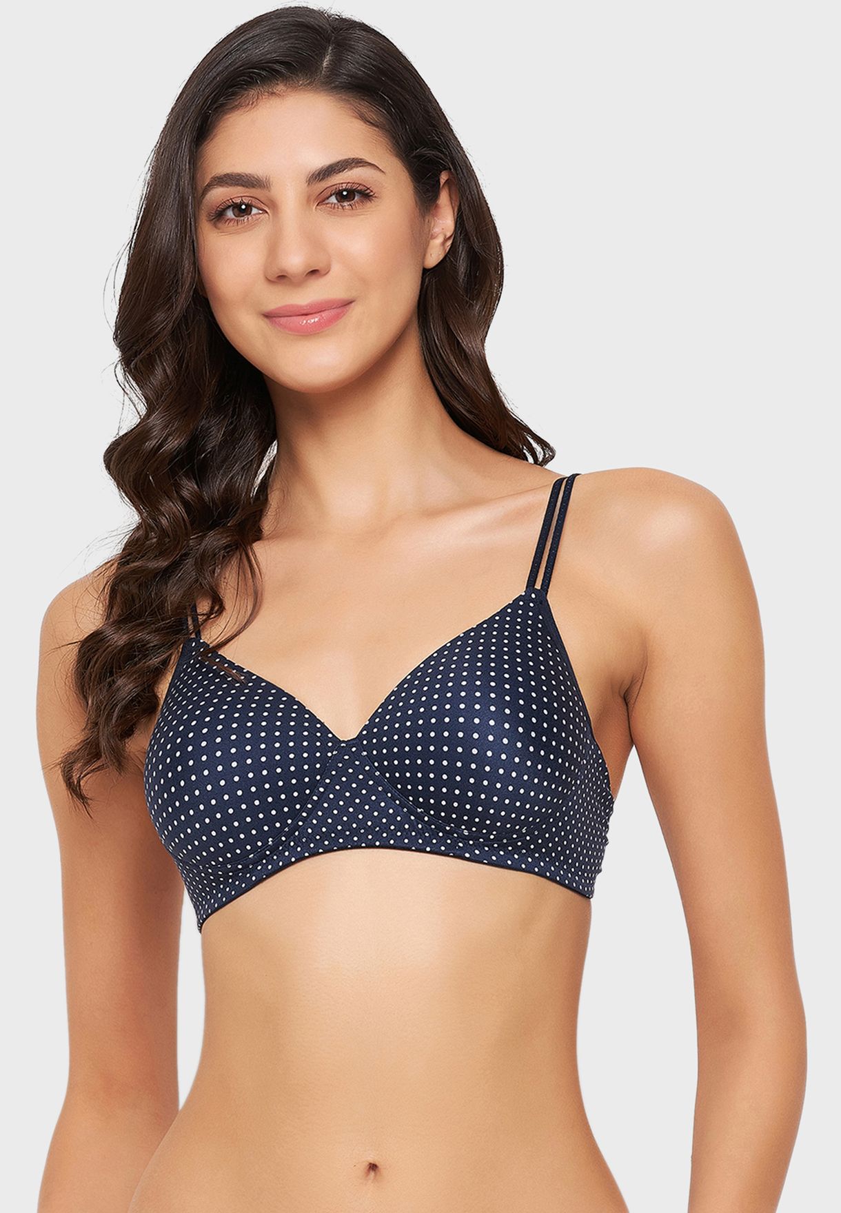 Buy Clovia Navy Padded Non Wired Full Cup Polka Dot Print T Shirt Bra