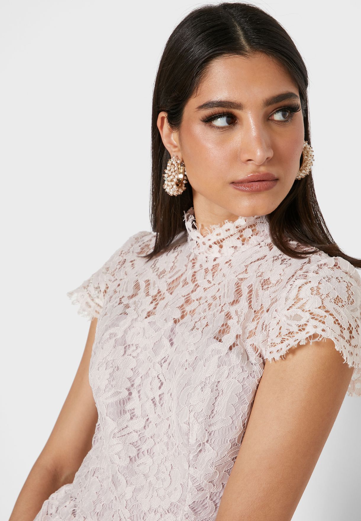 Buy Chi Chi London pink Scallop Detail Layered Lace Dress for Women in  MENA, Worldwide