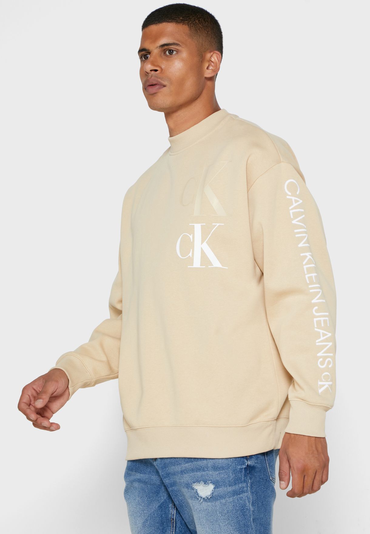 Buy Calvin Klein Jeans beige Chest Logo Sweatshirt for Men in Muscat,  Salalah