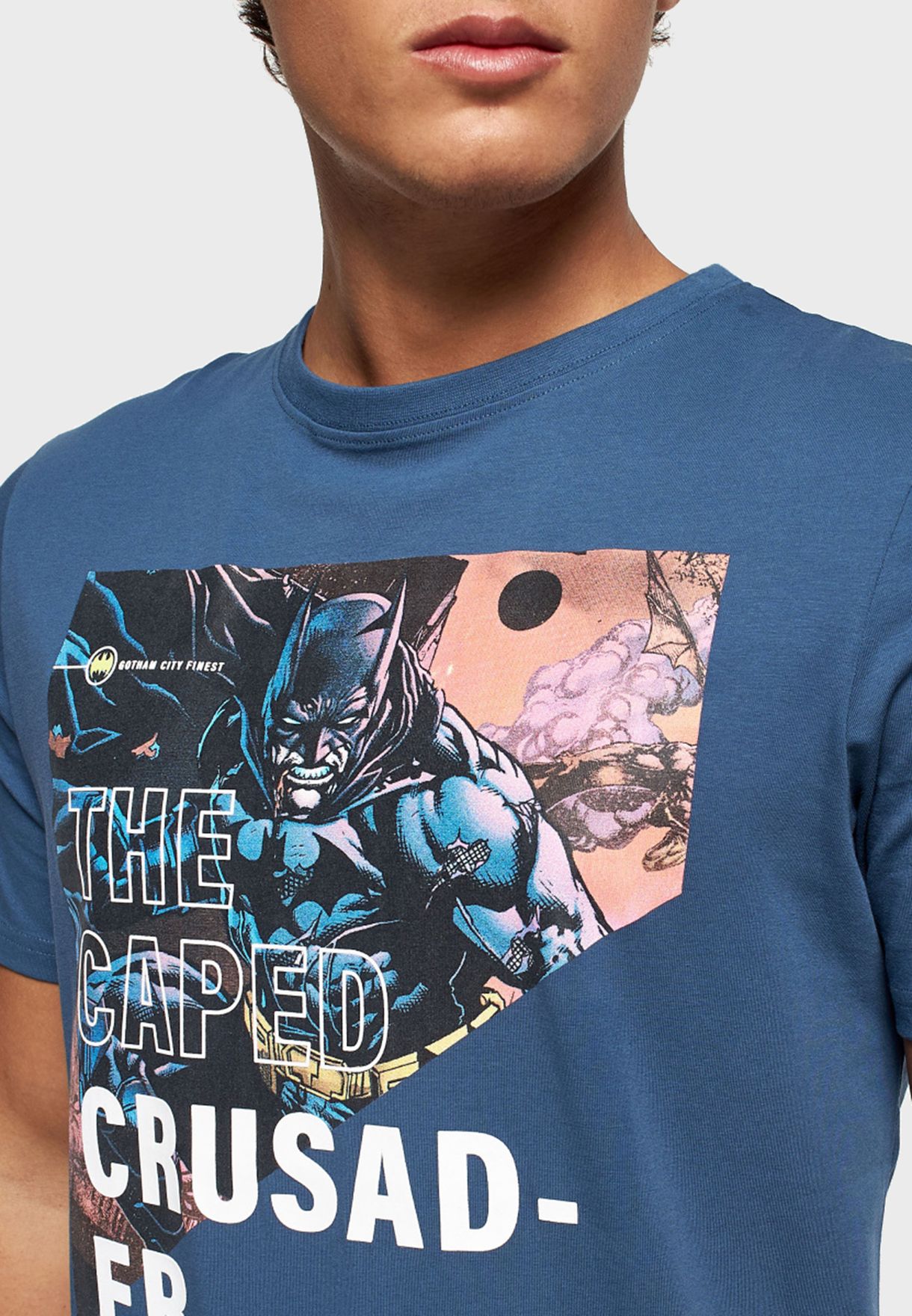 Buy SP Characters blue Batman Print Crew Neck T-Shirt for Men in Dubai, Abu  Dhabi