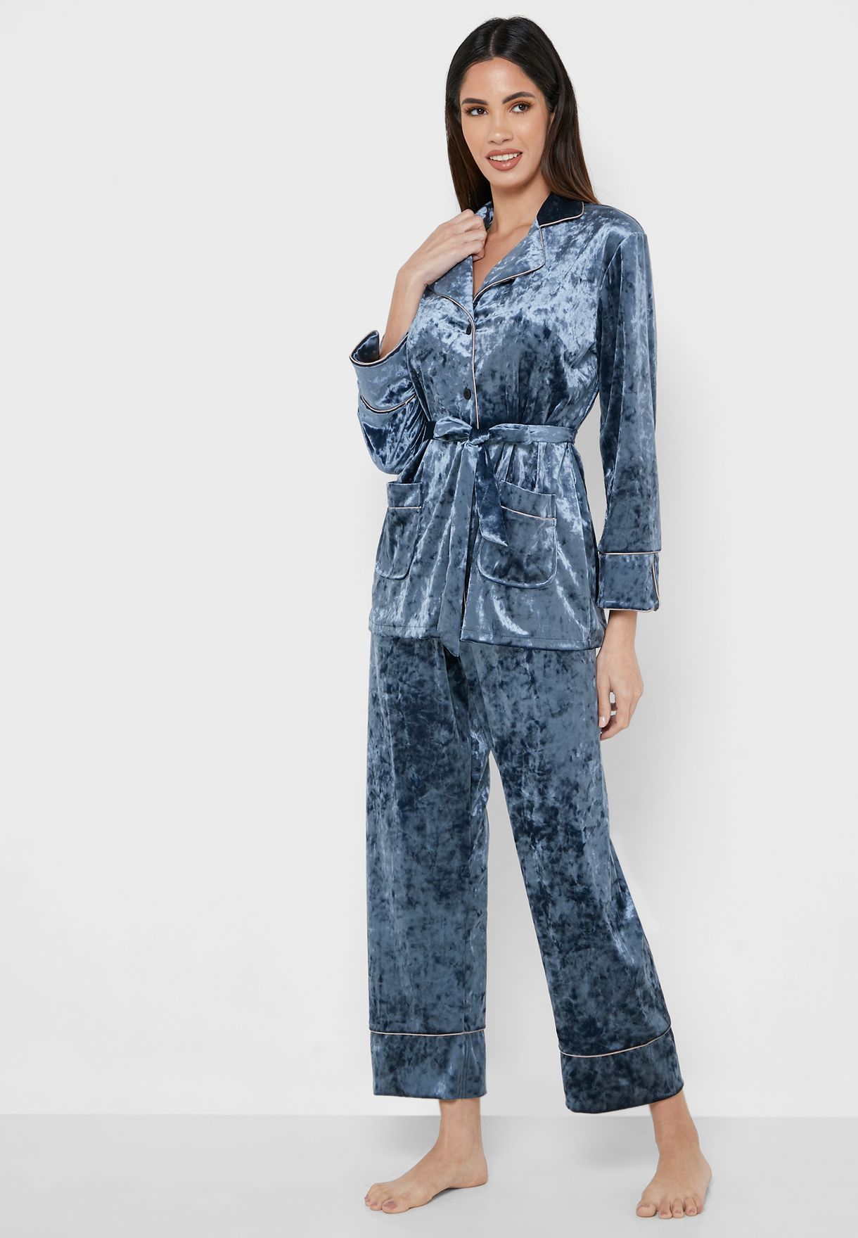 Buy Ella grey Crushed Velvet Pyjama Set for Women in MENA, Worldwide