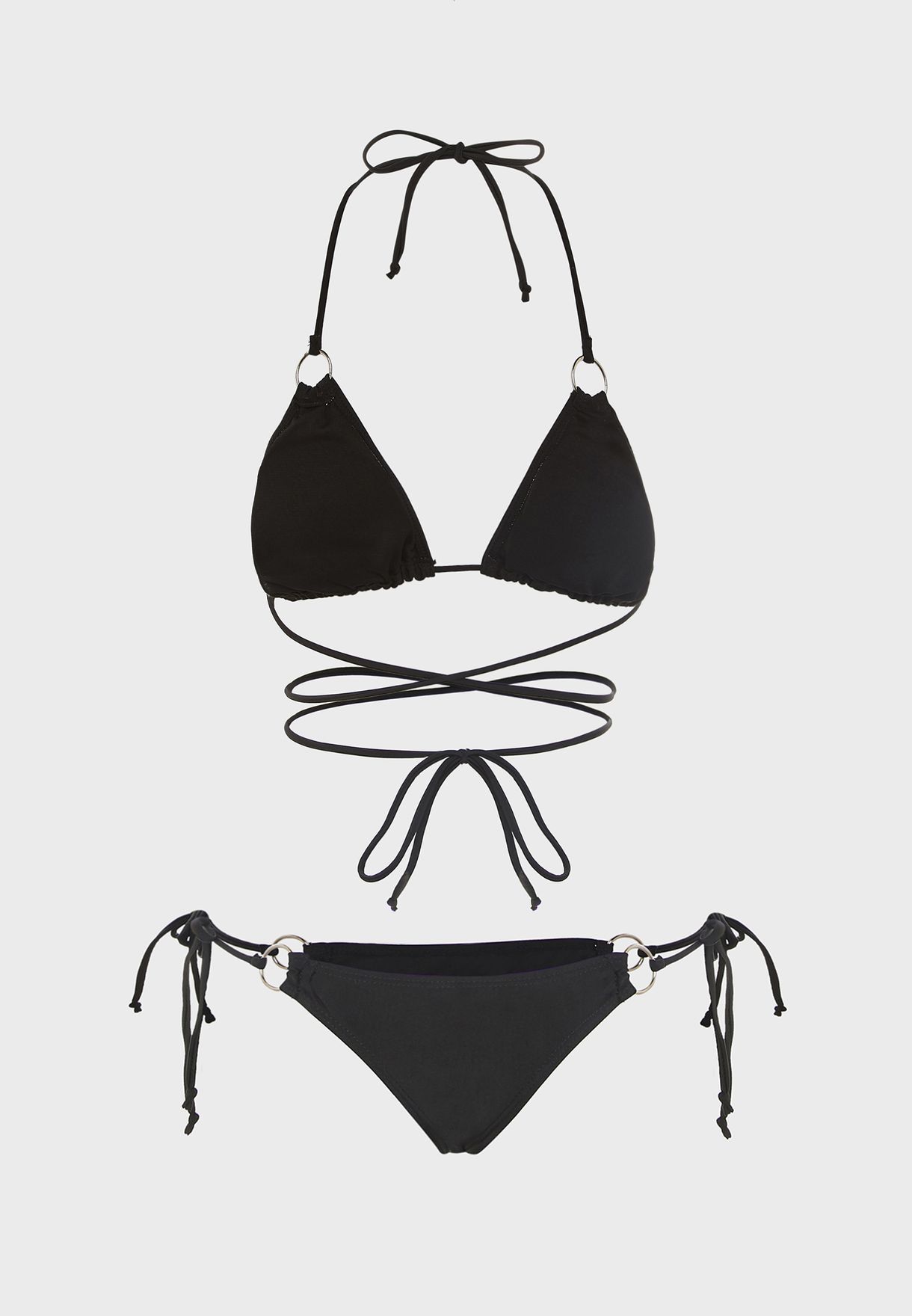 Buy Coconut Cove black Faye Lace Up Halter Neck Bikini Set for Women in ...