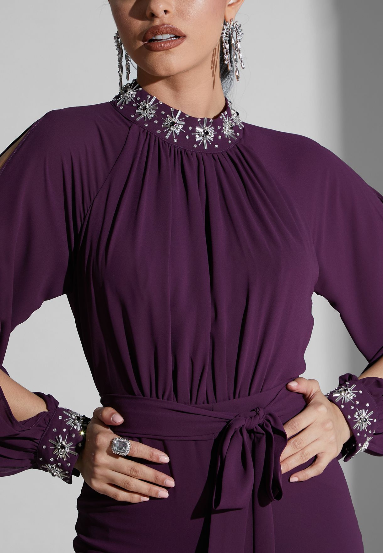 Dress With Embellished Neck And Sleeve