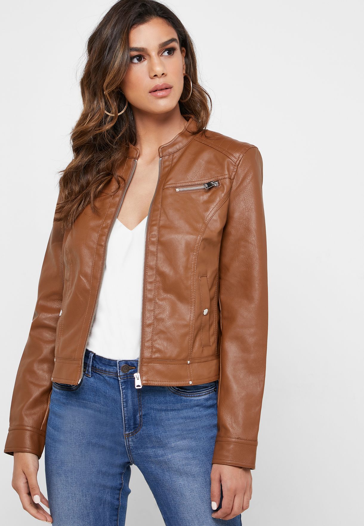 Buy Moda brown Biker Jacket for Women in Dhabi