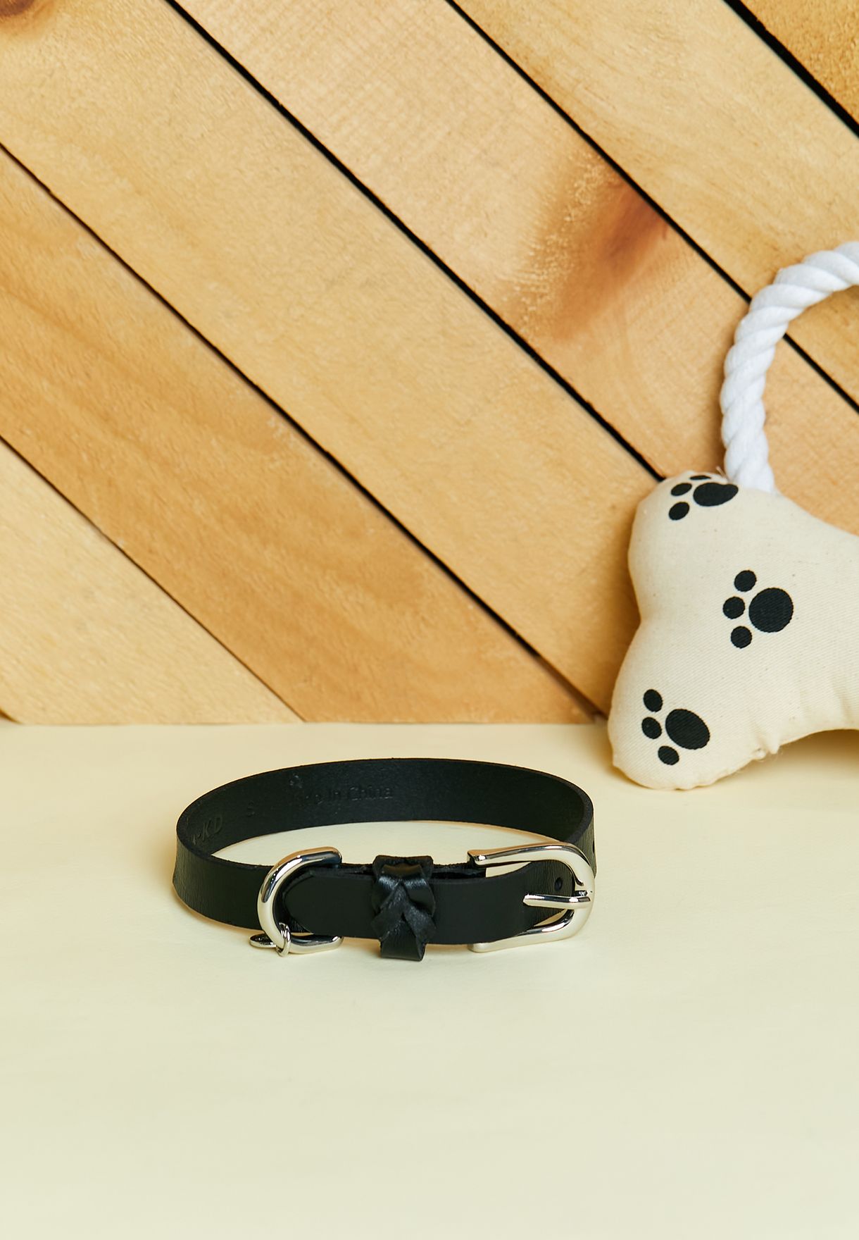 Black Braid Detail Leather Dog Collar