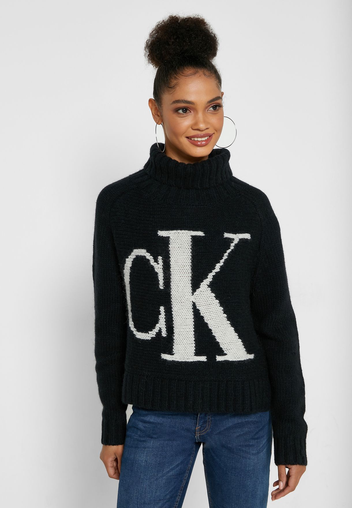 Buy Calvin Klein Jeans black Roll Neck Logo Sweater for Women in Kuwait  city, other cities