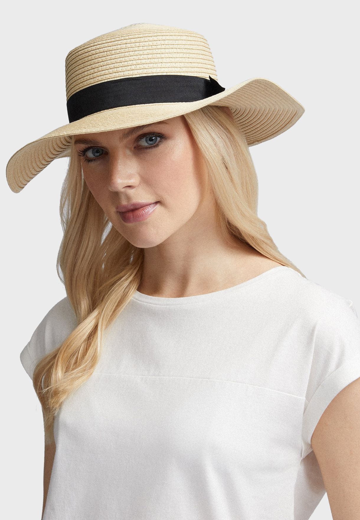 beige boater hat