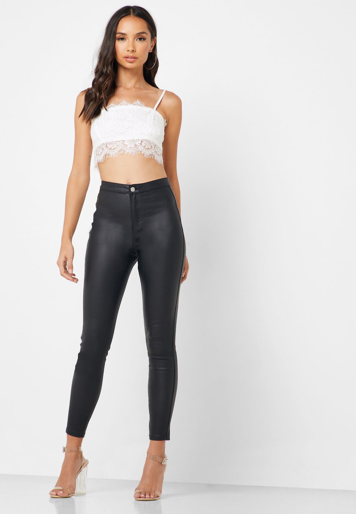 missguided high waisted coated skinny jeans