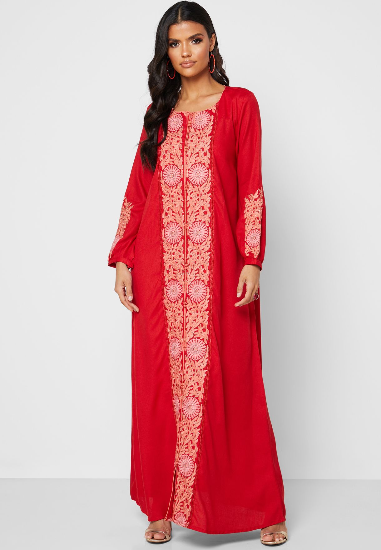 Buy Kashkha red Embroidered Jalabiya for Women in MENA, Worldwide