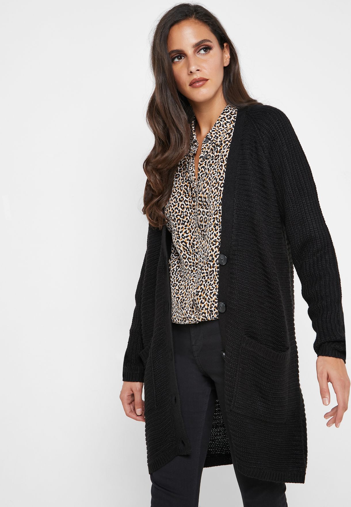 longline cardigan with buttons