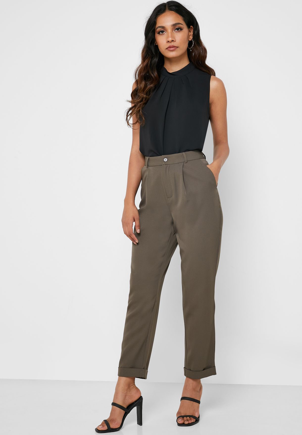 Buy Forever 21 green High Waist Ankle Grazer Pants for Women in Dubai ...