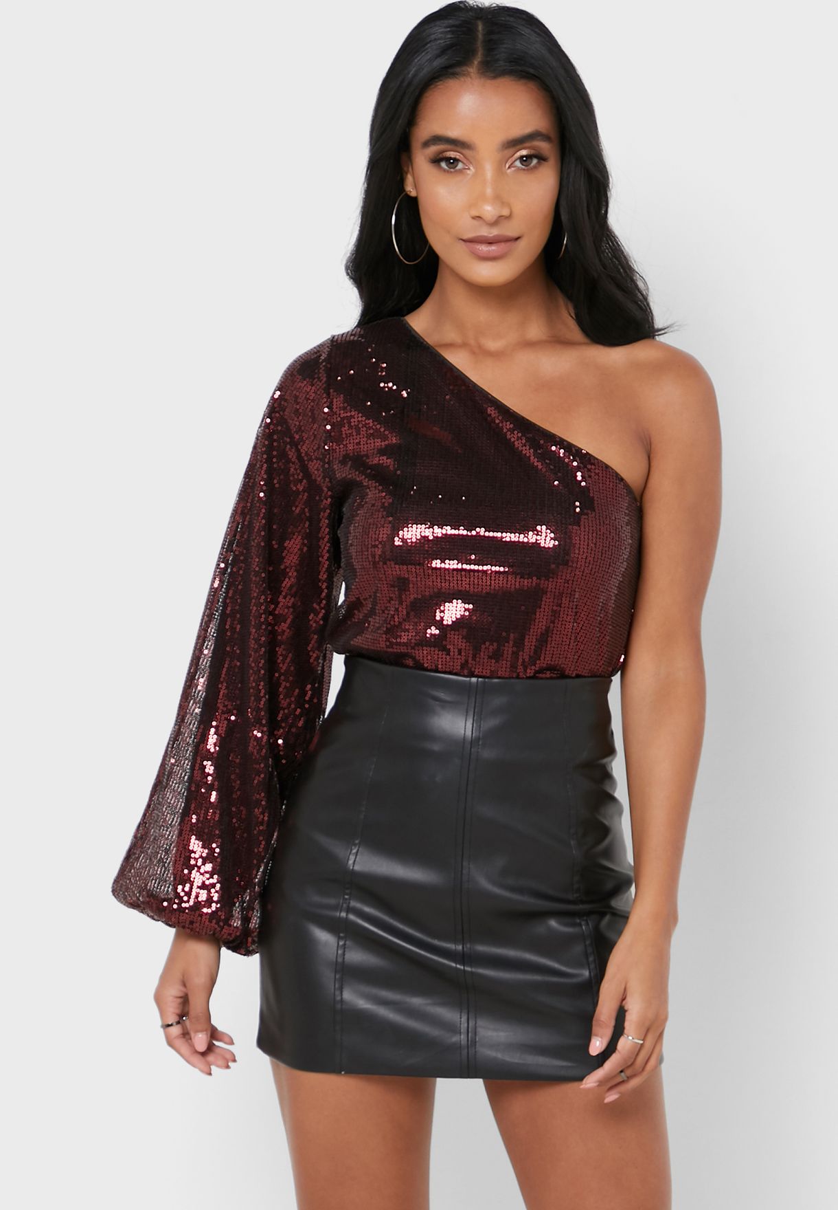 one shoulder sparkle top