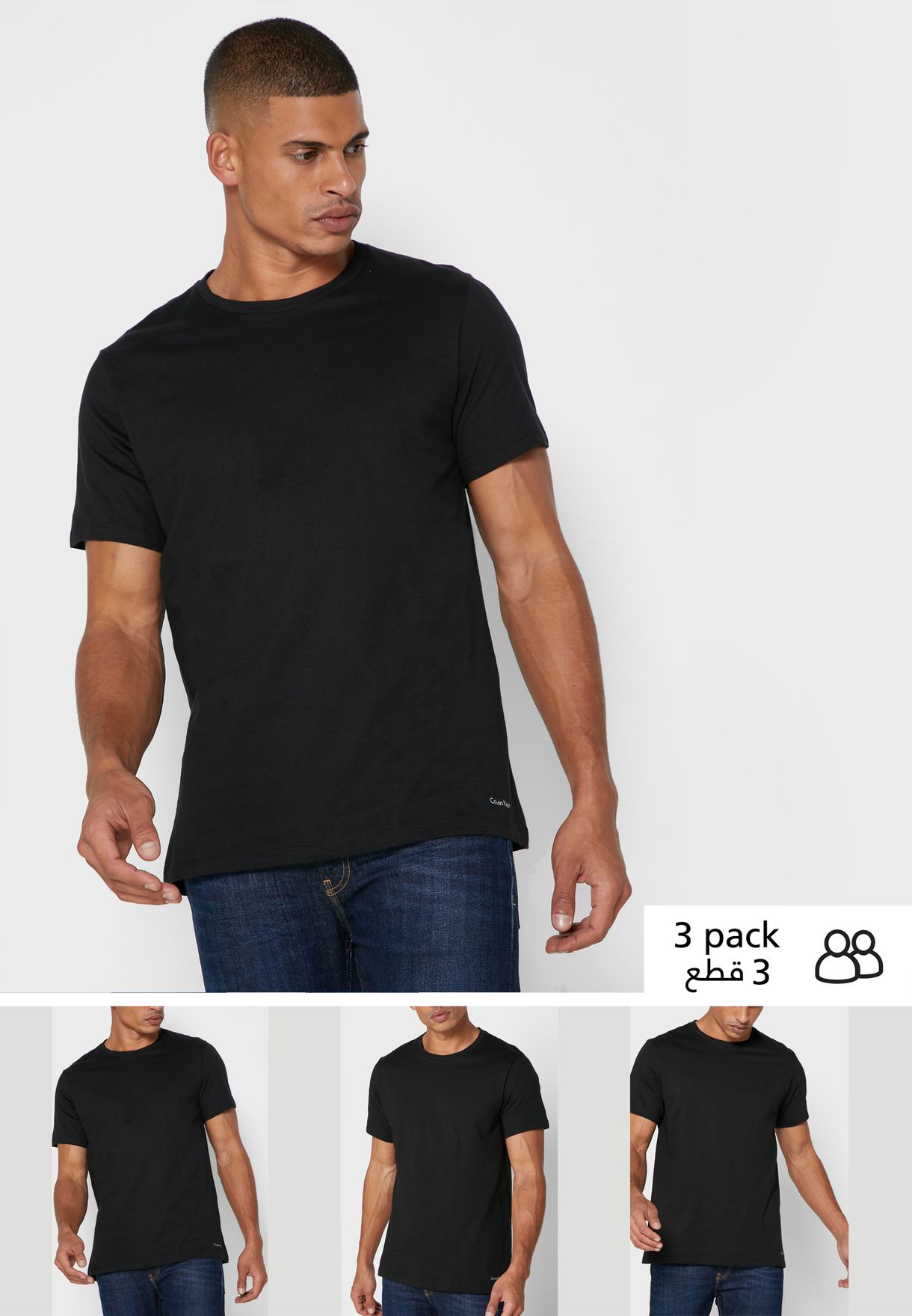 Buy Calvin Klein black 3 Pack Crew Neck T-Shirt for Men in Riyadh, Jeddah