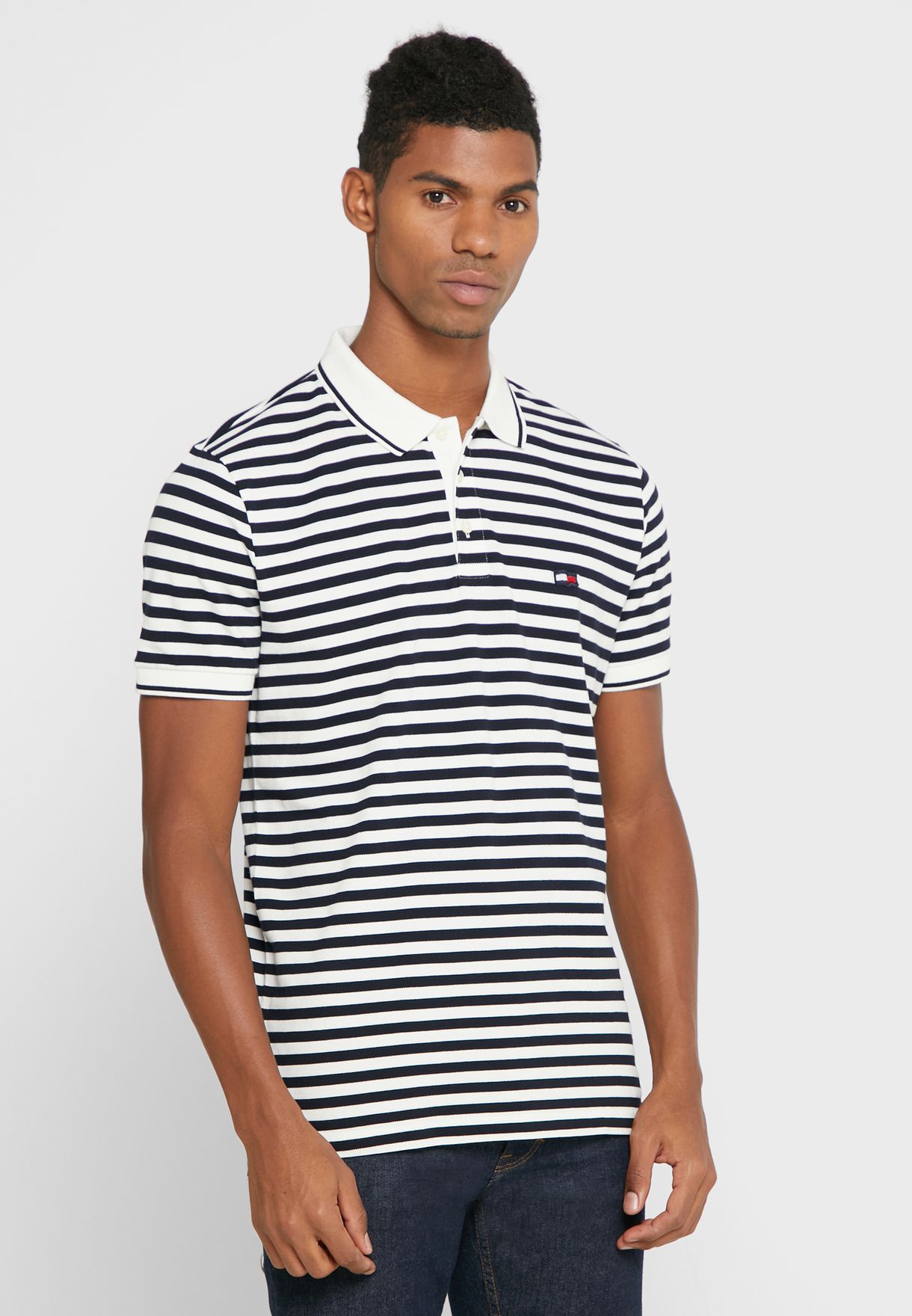 Men'S Wavy Flag Stripe Regular Polo T-Shirt