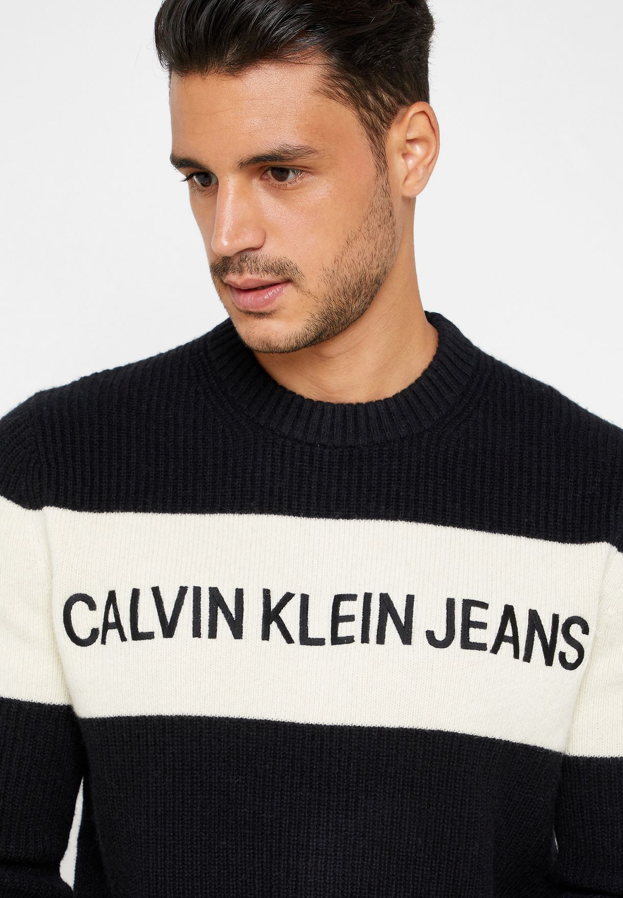 Buy Calvin Klein Jeans black Colour Block Sweater for Men in Riyadh, Jeddah