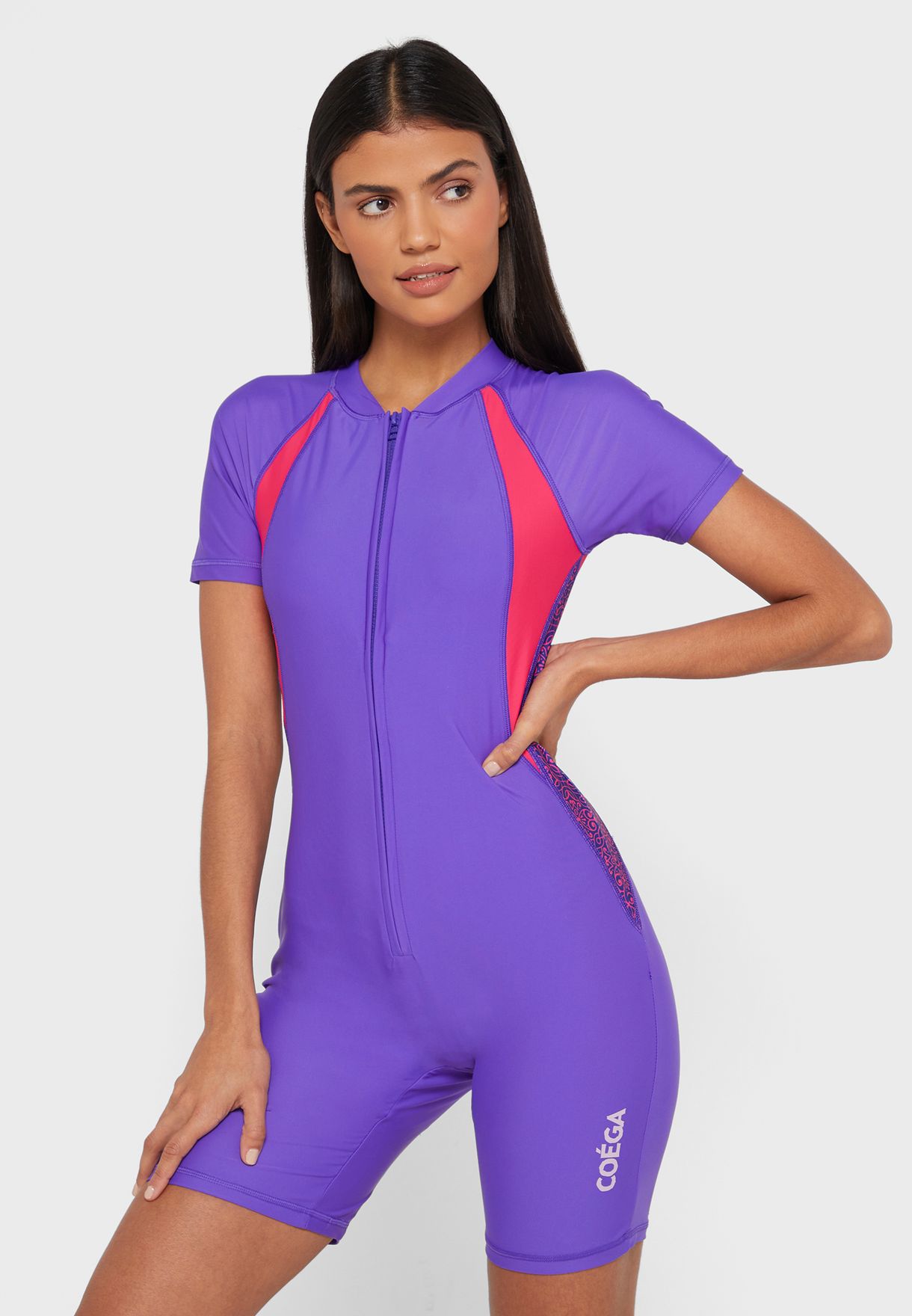 Buy Coega purple Half Sleeve Zip Detail Swimsuit for Women in Dubai ...