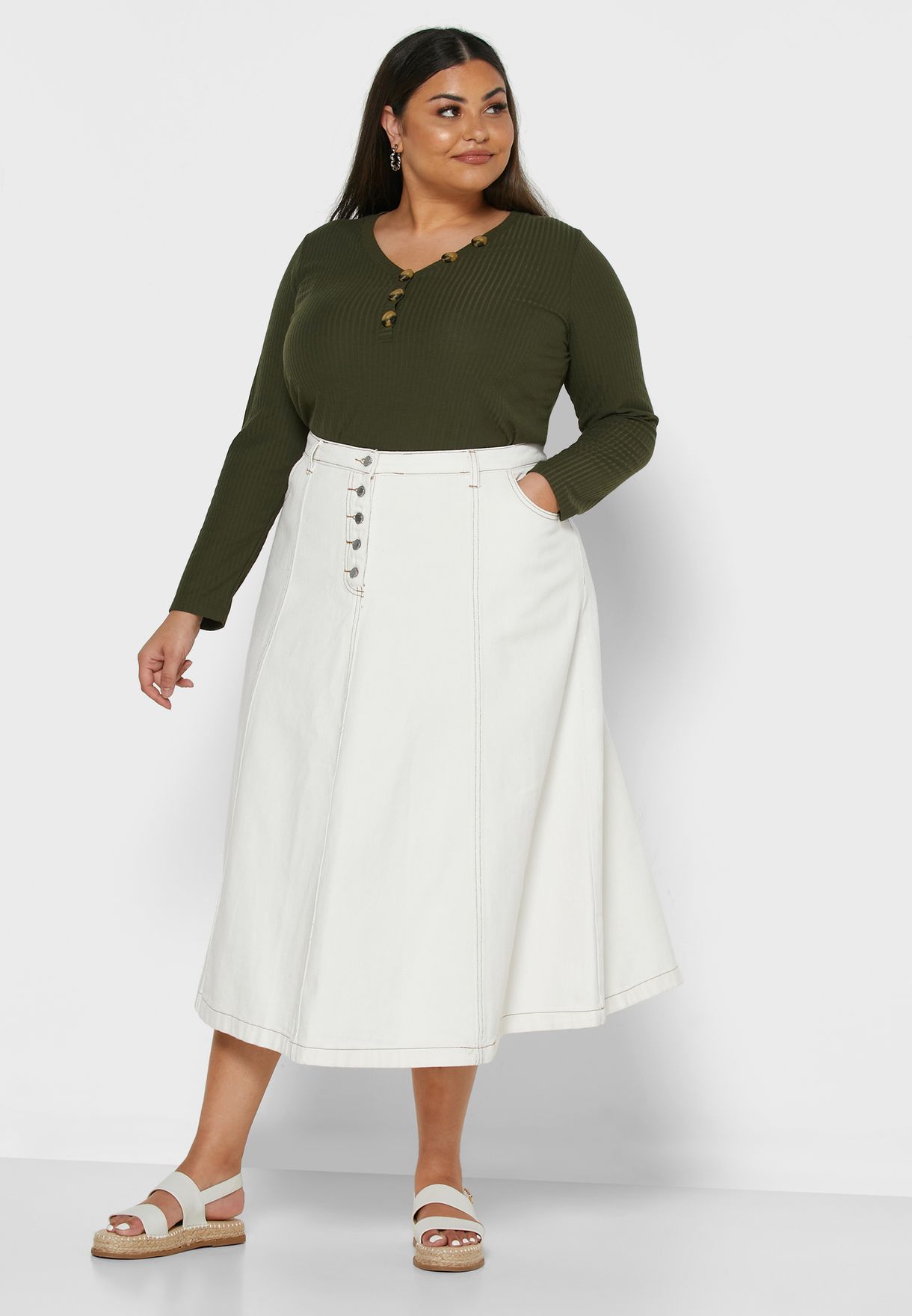 white denim midi skirt