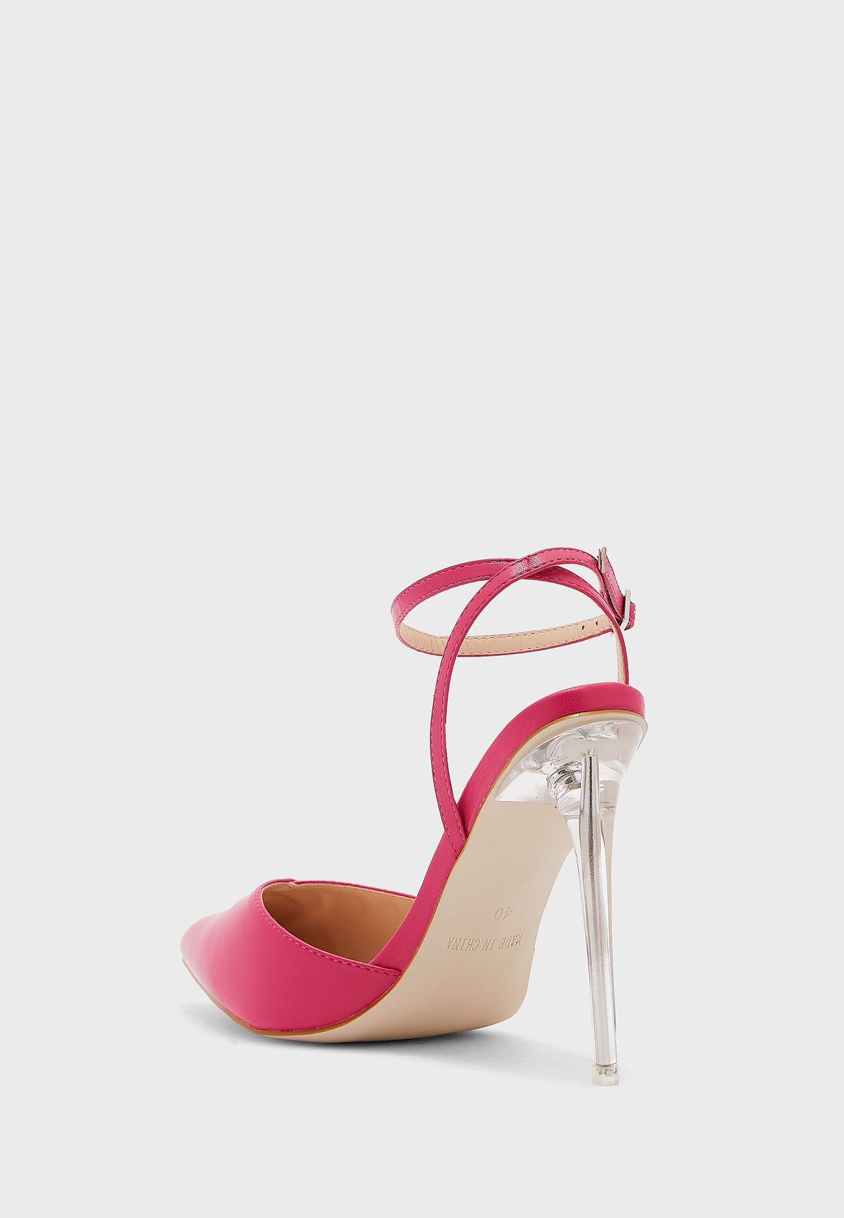 Patent Clear Heel Ankle Strap Pump
