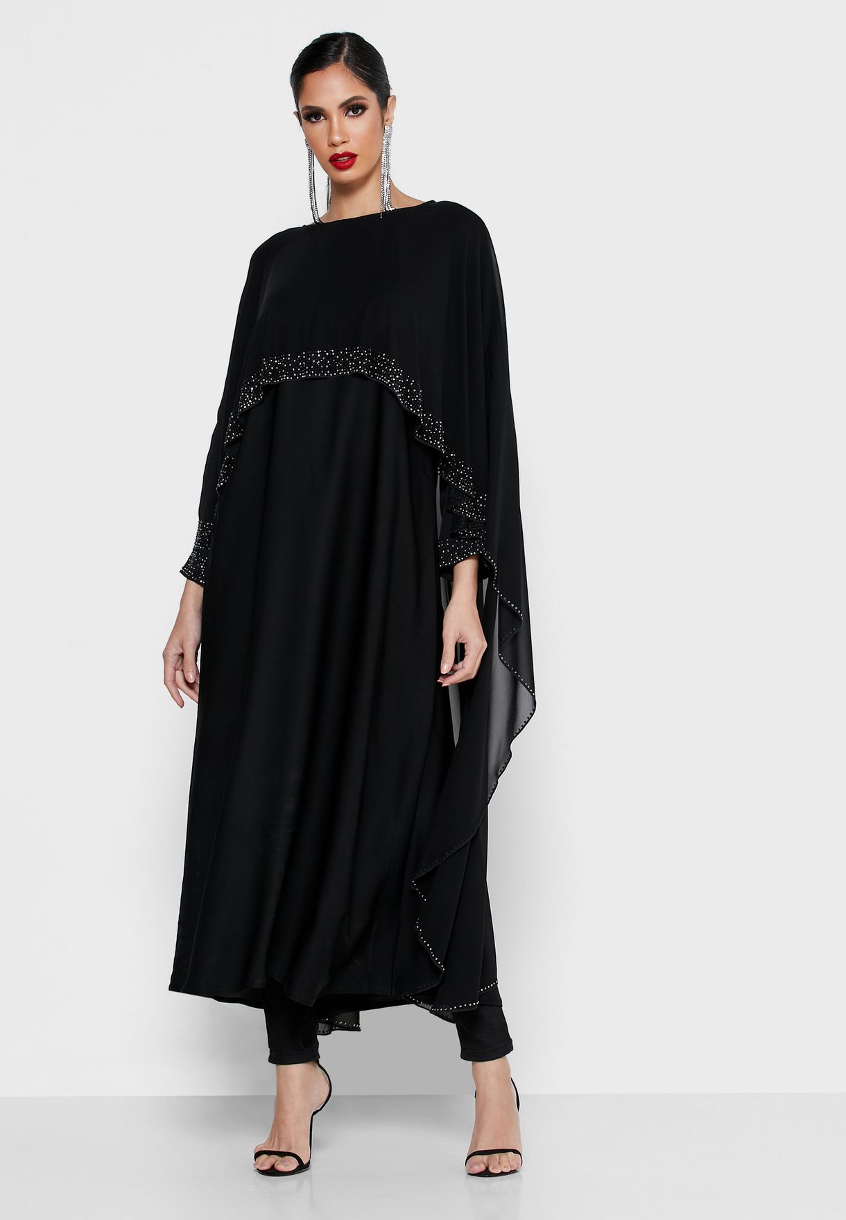 Buy Khizana Black Embellished Cape Abaya For Women In Riyadh Jeddah