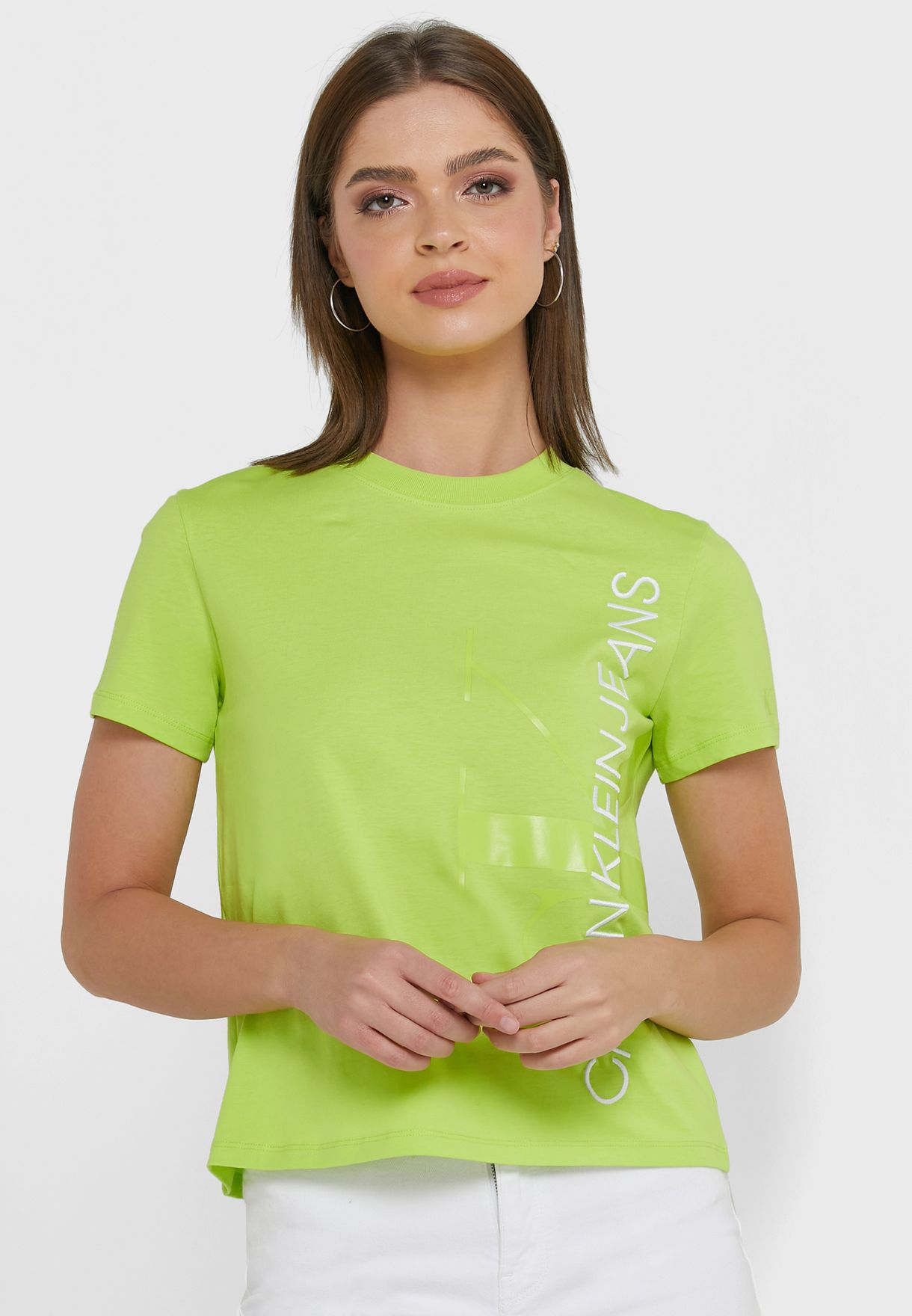 Buy Calvin Klein Jeans green Crew Neck T-Shirt for Women in Riyadh, Jeddah