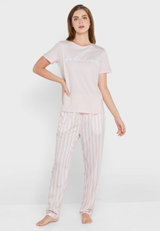 'Fabulous' Slogan T-Shirt And Pyjama Set